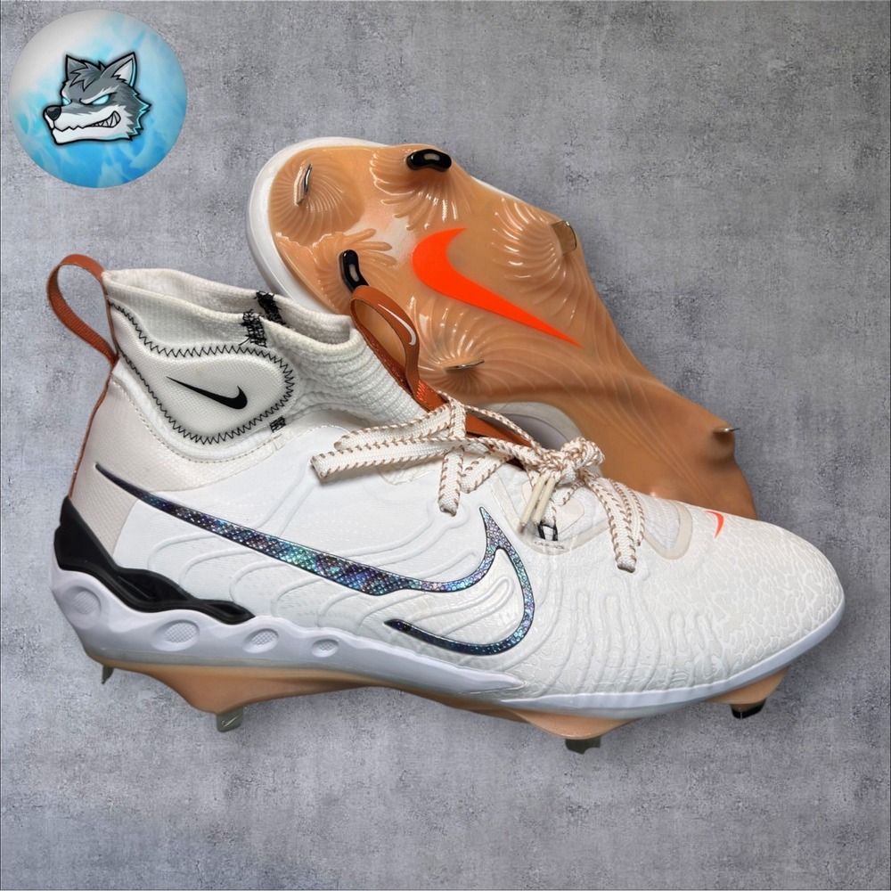 Nike Alpha Huarache NXT Metal Baseball Cleats White Orange Men's 15 HV8543-100